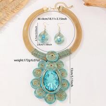 1 Set Bohemian Style Rhinestone Jewelry Set, Exaggerated Wire-Woven Mesh Necklace & Spiral Earrings, For Women's Party And Festival Wear - Multicolor - View 2
