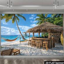 1pc Tropical Island Beach Bar Banner, Polyester Material, Suitable For Wedding, Birthday, Summer Pool Party, Tropical Theme Party, Beach Theme Decoration, Indoor And Outdoor Use, Home Decor, Garden Decor And General Theme - A - View 5