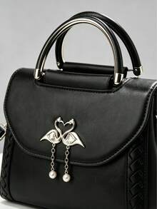PLANEE Women's Vintage PU Crossbody Bag, Flap Shoulder Bag, Minimalist Style, For Office, Work, Fashionable Women's Shoulder Bag, Fashionable Solid Wallet For Women, A - 黑與白 - 查看 7