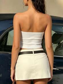 夏季新款白色鉚釘抹胸短版上衣，修身性感 Y2K 風格，適合海灘度假、休閒街頭辣妹造型 - 白色 - 查看 8