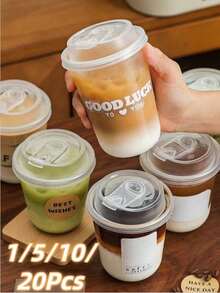 1/5/10/20pcs Thickened Coffee Cups, Leak-Proof Lid Design, Insulated Plastic Cups, Anti-Scald Flip Lid Design, Suitable For Coffee Lovers, Also Applicable For Milk Tea, Coffee, Juice And Other Beverages - Multicolor - View 1