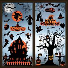8/4 tấm dán kính Halloween, nhãn dán kính lâu đài Halloween tái sử dụng có thể tháo rời, decal trang trí tủ lạnh, phù hợp trang trí kính cửa sổ Halloween, dùng cho scrapbook, trang trí nhà cửa, phù thủy, lâu đài, bí ngô, dơi, nhện - Nhiều màu - Xem 4