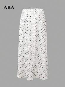 ARA CHIC 女款夏季白色波點飄逸中長裙，高腰喇叭 A 字長裙，法式復古度假穿搭 - 白色 - 查看 8