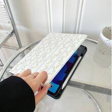 1 Piece Light Grey Vertical Stripe Tiny Floral - Multi-Angle Stand Protective Cover With Pen Holder Compatible With IPad 10th Generation 10.9-Inch 2022 Smart Case/ Air 13(M3 2025)/ Air 11/ 11(A16 2025)/Galaxy Tab S10+/S9/A9,Compatible With Oppo Pad,Compatible With Huawei Matepad,Compatible With Vivo Pad,Compatible With Honor Pad,Compatible With Lenovo Xiaoxin Pad - Multicolor - View 3
