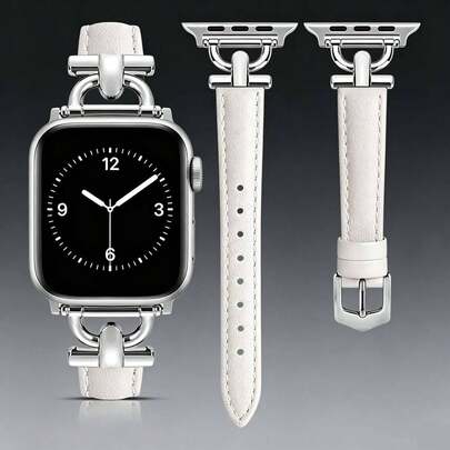 1 pieza Correa de reloj de cuero de lujo compatible con Apple Watch para mujer y hombre 38/40/41/42/44/45/46/49mm correa delgada formal con hebilla de metal en forma de D