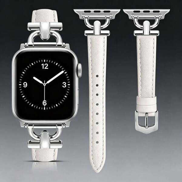 1 pieza Correa de reloj de cuero de lujo compatible con Apple Watch para mujer y hombre 38/40/41/42/44/45/46/49mm correa delgada formal con hebilla de metal en forma de D