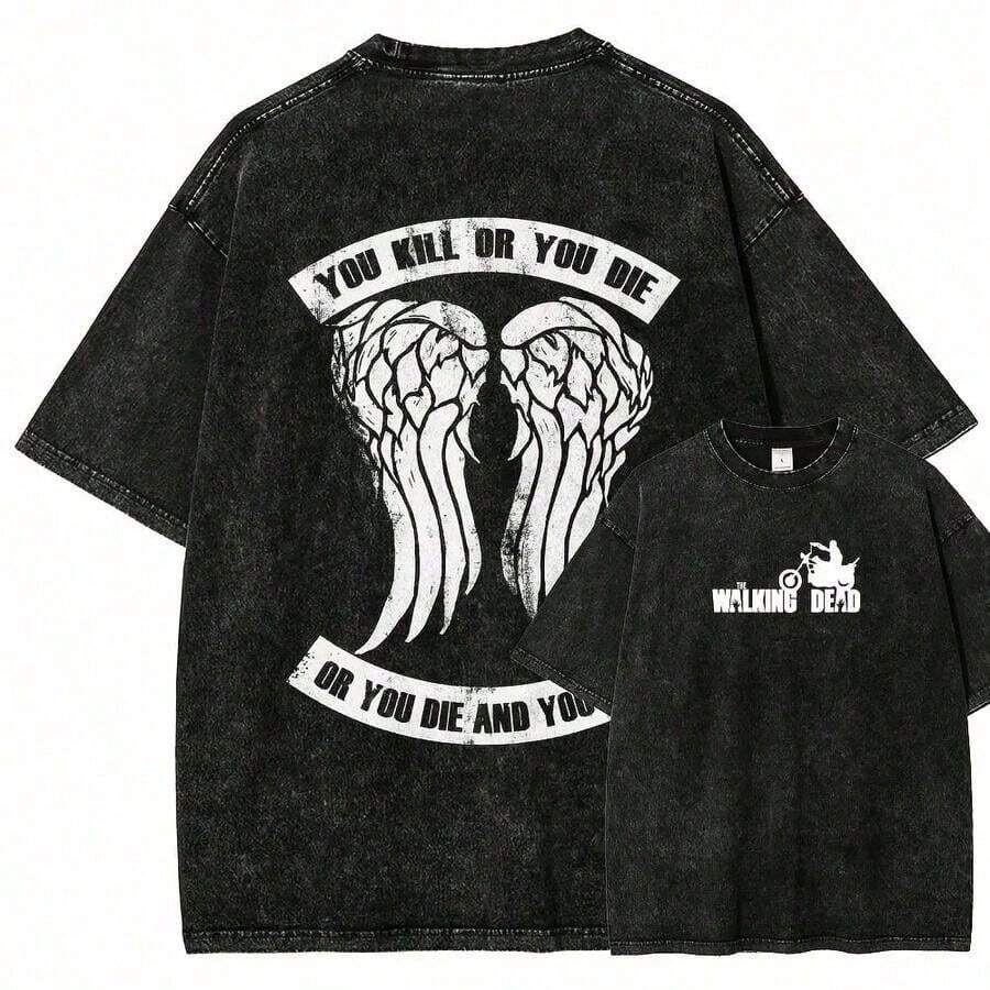 Camiseta unisex lavada de Daryl 1 - Negro - Ver 1