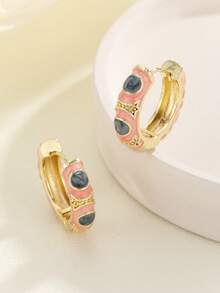 1 Pair Fashion Copper Floral Pattern Hoop Earrings For Women And Girls - Pink - View 3
