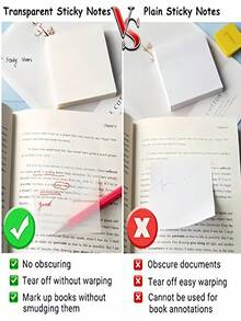 Waterproof Transparent Sticky Notes | Self-Adhesive, Reusable Assorted Sizes Memo Pads (Square/Rectangular) | Suitable For Notebooks And Book Annotations And Notes, Perfect For School And Office Organization, Transparent With Self-Adhesive Backing, Suitable For Learning And Writing. Sizes Include 9.5 X 6.99cm, 7.62 X 7.62cm And 7.62 X 5.08cm. - one-size - View 9