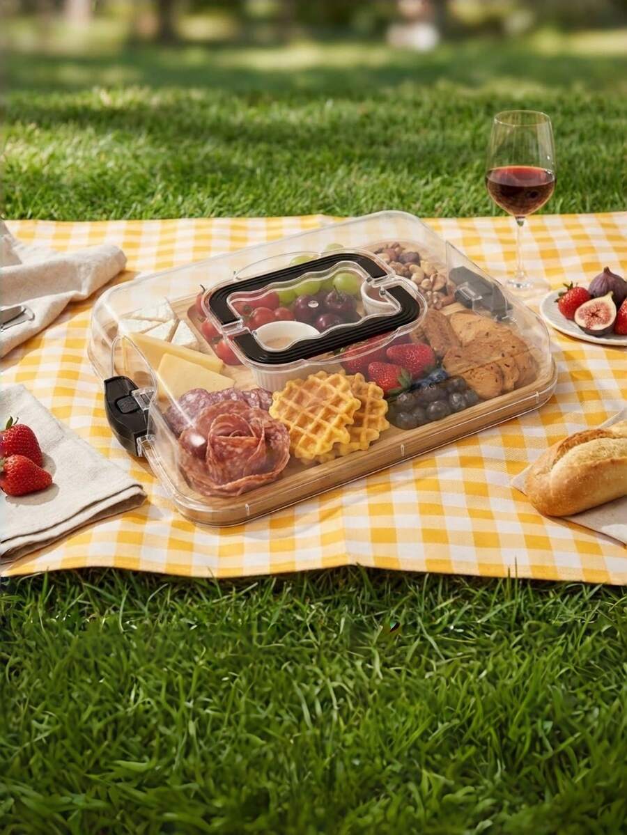 2件組創意竹製零食托盤套裝，附透明鎖扣蓋，大號竹製餐盤、起司盤、咖啡茶盤、水果盤、派對拼盤、糖果盤，適用婚禮、派對、活動、餐飲，木質竹製裝飾托盤，咖啡桌食物托盤，可盛放食物、調酒與飲料，適用廚房檯面與居家餐桌，可放置水果、麵包與盆栽植物
