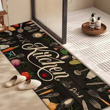 1 pieza, Decoración del hogar, Estampado de patrón de utensilios de cocina, Alfombra de cocina de lino, Alfombra de cocina, Alfombra de piso, Alfombra de baño, Felpudo, Impresión 3D rectangular, Adecuado para sala de estar, dormitorio, pasillo, baño, lavandería - Alfombra de poliéster, Adecuado para decoración del hogar interior y exterior - Multicolor - Ver 3