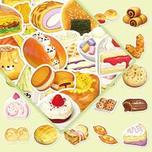 50pcs Delicious Dim Sum Cartoon Food Material Cheese Bun Sandwich Creative Decoration Notebook Cup Stickers - Delicious Desserts - 2024X - View 3