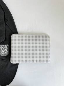 白灰色格紋筆電保護套，防震防水筆電包，附拉鍊保護殼，適用於 MacBook、HP，適合女孩、青少年女孩與男孩，相容 iPad Air 4 5 Pro 保護殼防震包 - 白色 - 查看 6