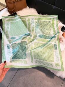1件仿絲極簡主義不對稱配色拼接圖案印花70cm小方巾 春夏新款女用萬用腰包裝飾絲帶頭巾頭飾圍巾時尚裝飾絲巾 - 淺綠色 - 查看 2