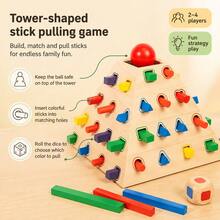 Pyramid-Shaped Wooden Stick Pulling Game Montessori Educational Toy, Geometric Shape Recognition, Color Matching, Stick Insertion, Educational Wooden Toy For Toddlers - Multicolor - View 3