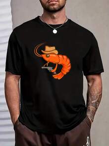 de mezclilla para hombre con estampado de camarones, hecha de tela suave, transpirable y elegante, perfecta para salir y asistir a fiestas, y es un excelente regalo para familiares y amigos. - Negro - Ver 2