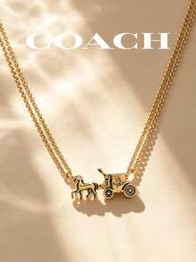 Coach F33375-GLD Horse Carriage Double Chain Necklace Gold Plated - Gold - View 3