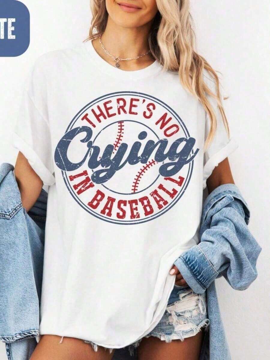 T-shirt1 camiseta de béisbol con la frase "No Crying In Baseball", camiseta de béisbol divertida, camiseta de béisbol retro, camiseta para fanáticos del béisbol, camiseta para papá béisboler - Blanco - Ver 1