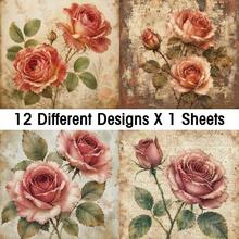 12pcs Victorian Aesthetic Floral Scrapbook Paper, Retro Grunge Rose Paper Pad, Shabby Chic Botanical DIY Stationery Paper For Journal, Gift Wrapping Crafting Paper, DIY Card Making Supplies - A - View 7