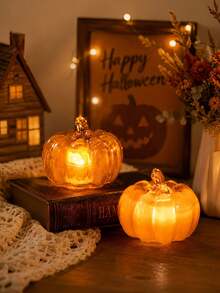 Autumn Pumpkin Lantern, Thanksgiving Pumpkin Decor With Light, LED Autumn Light Autumn Home Decor Thanksgiving Night Light, Suitable For Autumn Harvest, Halloween, Thanksgiving, Indoor Home Decor, Tabletop Centerpiece Decoration - Warm Color - View 2