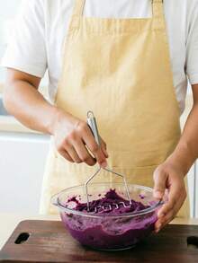 1 pieza Triturador de patatas de acero inoxidable con cabezal de resorte ondulado, fabricante de puré de frutas y verduras para comida de bebé, diseño minimalista elegante, purés caseros, utensilio de cocina fácil de limpiar y a prueba de óxido con bucle colgante, regalo práctico para entusiastas de la cocina - Plateado - Ver 6