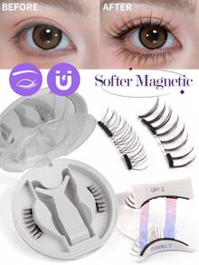 MAANGE 1 Pair Magnetic Eyelashes Set + Applicator, Cartoon Style Eyelashes, Natural & Voluminous, Exquisite & Beautiful, With Magnetic Clip, Reusable, Portable, Upgraded Magnetic False Eyelashes, Create Natural Makeup Look, No Glue Needed, Windproof & Waterproof, Comfortable All-Day Wear, Extended Tail Design, Enlarge Eyes, False Eyelashes, Eyelashes - Natural Lashes - View 2