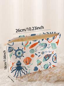 1 pieza Bolsa de almacenamiento cosmético portátil con estampado de océano, impresión de doble cara, estuche de maquillaje con cremallera para viajes, bolsa organizadora de artículos de tocador multifuncional - Multicolor - Ver 3