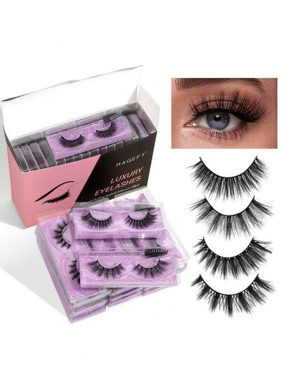 MAANGE Juego de 20 pares de pestañas postizas gruesas en caja, pestañas 3D voluminosas y completas, de piel de visón sintética suave, cómodas y reutilizables con cepillo para pestañas, aptas para uso diario y de fiesta, regalo de belleza para niñas