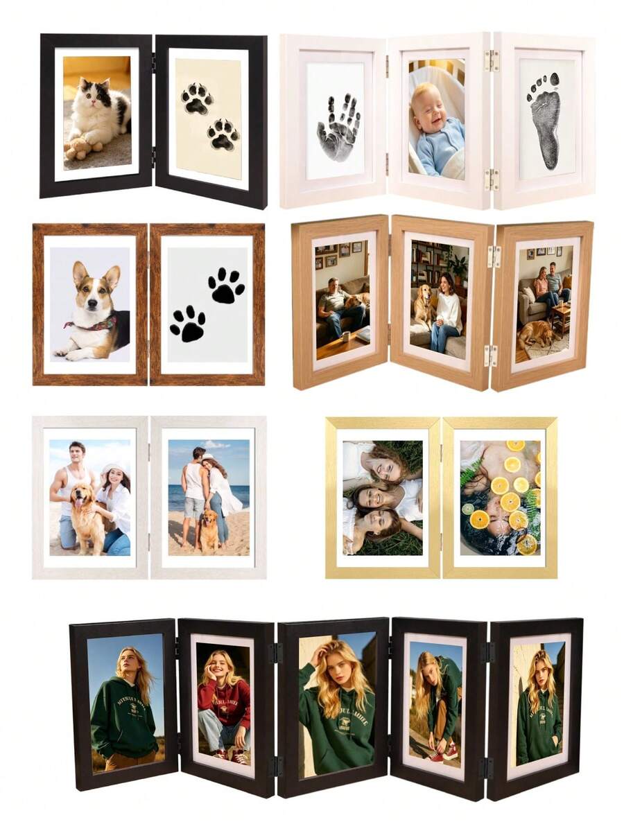 1 Set Foldable Photo Frame, 2-Fold/3-Fold/5-Fold Hinge Collage Frame, Suitable For 4x6 5x7 Photos, Vertical Desktop Display, Home Decor, Suitable For Family, Wedding, Pet Photos, Mother's Day Gift, Gift For Friends And Family (Photo Paper Not Included) - 1PC - View 1