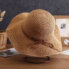 1pc Women's Straw Hat Spring/Summer Sun Protection Bucket Hat Versatile Wide Brim Beach Straw Woven Sun Hat For Daily Outings - Multicolor - View 3