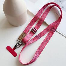 1pc Vintage Print Woven Phone Lanyard, Adjustable Crossbody Anti-Loss Chain With Leather Patch, Suitable For Keys And Cameras - Multicolor - View 7