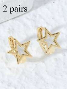1 Pair Fashionable Sweet Personalized Five-Pointed Star Design Earrings, Suitable For Daily Wear For Teenage Girls - Multicolor - View 9