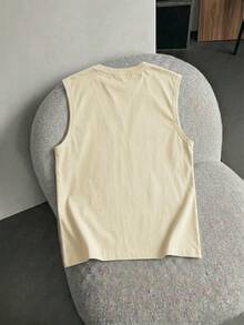 Plus Size YUNTUO Men's Summer Casual Sleeveless Round Neck Tank Top, California Coast Vacation Style, American Retro Casual, Coconut Tree & Crane Print, Minimalist, Versatile Texture, Suitable For Home, Work, Outdoor, City, Regular Fit, Streetwear, Youthful Campus Style - Khaki - View 5
