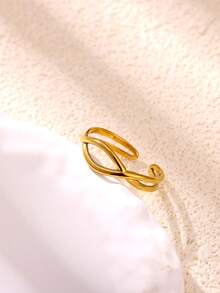 Women's Stainless Steel Gold Multi-Layer Geometric Open Ring, Vintage Waterproof Wedding Aesthetic Jewelry Gift - JZ10066 - View 4