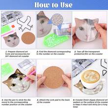 Little Cat 8pcs DIY Diamond Painting Coaster Set, Round High-Gloss Rhinestone Surface, Firm Adhesion With Complete Tool Set, Easy For Beginners, Stress-Relieving Handmade Craft, New Year Spring Festival Valentine's Day Christmas Teacher's Day Holiday Gift, Home Dining Table Coffee Table Heat-Insulating Decorative Coasters, Gift For Family Friends Besties Teachers - Multicolor - View 4
