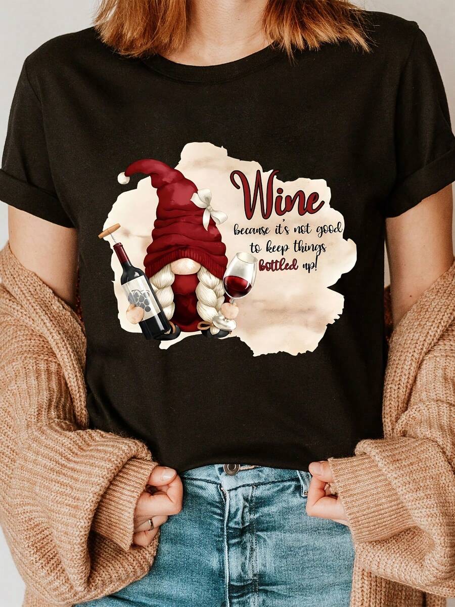 Fondo amarillo con estampado burdeos, manga corta, cuello redondo, top casual de primavera-verano, ropa de mujer - Camiseta unisex de algodón holgada de manga corta y cuello redondo estilo v - Negro - Ver 1