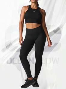 High-Waist Airbrush Legging - 黑色 - 查看 3