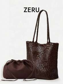 Large Capacity Bucket Bag, High-Quality Handwoven, New Shoulder Tote Handbag, Grocery Basket Design, Commuter Bag - Multicolor - View 2