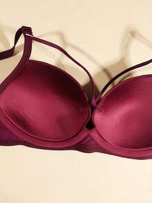 Damen Sexy Tiefer V-Ausschnitt Rosenrot Dessous, Sexy Süß Bequem Französisch Romantisch Dessous, Bequem Vielseitig Lässig Bügel Push-Up Anti-Durchhängen BH - Heißes Pink - Übersicht 8