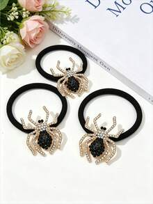 3/2/1pc Rhinestone Spider Elastic Hair Ties, Halloween Alloy Ponytail Holders For Women - Multicolor - View 9
