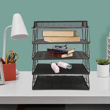 Black 5-Tier  Desk File Organizer – 24.5*33*28.2cm Tabletop Letter Tray For Office, Home & Classroom Storage - Black - View 9