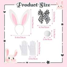 5-Piece White Rabbit Costume Accessory Set, Plush Rabbit Ear Headband, Black & White Plaid Bow Tie, Round Plush Tail + Long White Satin Gloves, Cute Animal Role Play Kit, Suitable For Halloween, Tea Party Theme And Fairy Tale Style Dress-Up Party - Multicolor - View 2