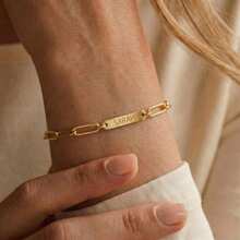 Paperclip Chain Custom Mini Name Bar Bracelet, Sterling Silver Personalised Name Bracelet, Birthday Gift, Mother's Day Gift, Family Keepsake - Multicolor - View 2