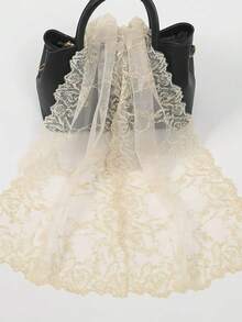 1pc Solid Color Knitted Embroidered Floral Lace Shawl/Scarf - Multicolor - View 7