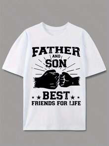 Camiseta de manga corta con estampado de letras de grafiti y diseño de marca americana de moda, con estampado de la amistad padre-hijo, estilo urbano, para parejas, unisex. - Blanco - Ver 1