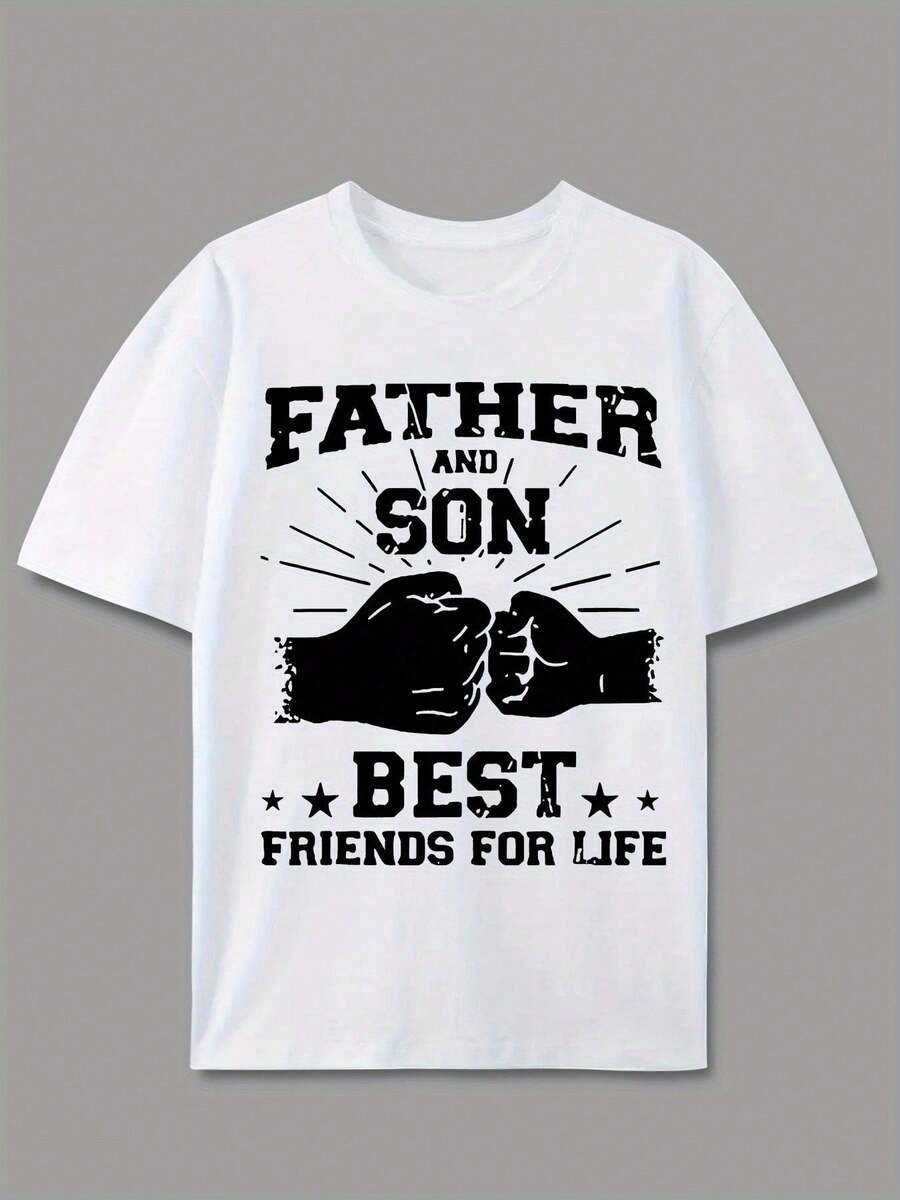 Camiseta de manga corta con estampado de letras de grafiti y diseño de marca americana de moda, con estampado de la amistad padre-hijo, estilo urbano, para parejas, unisex. - Blanco - Ver 1