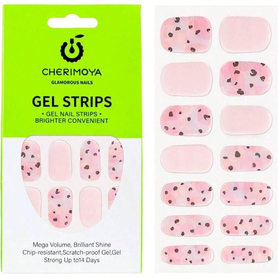 Pegatinas de Uas, 14Pzs Tiras de Uas de gel Semicuradas de Color con Luz/ Uas Pegatinas de Gel para Arte con Lima de Uas, Almohadilla de Preparacin y Palo de Madera - Floral rosa - Floral rosa - Ver 1