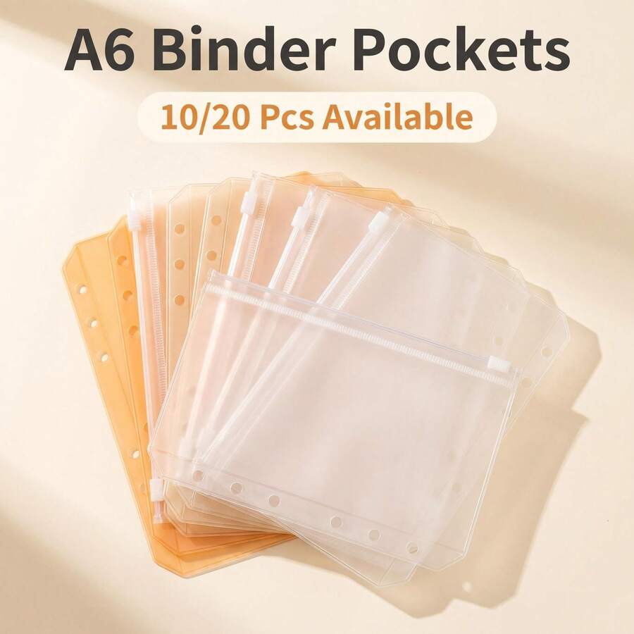 10/20Pcs Transparent Binder Loose Leaf Pockets, Minimalist Clear File Sleeves, Portable Document Storage Pouch For Back To School Office & Daily Use - Multicolor - View 1