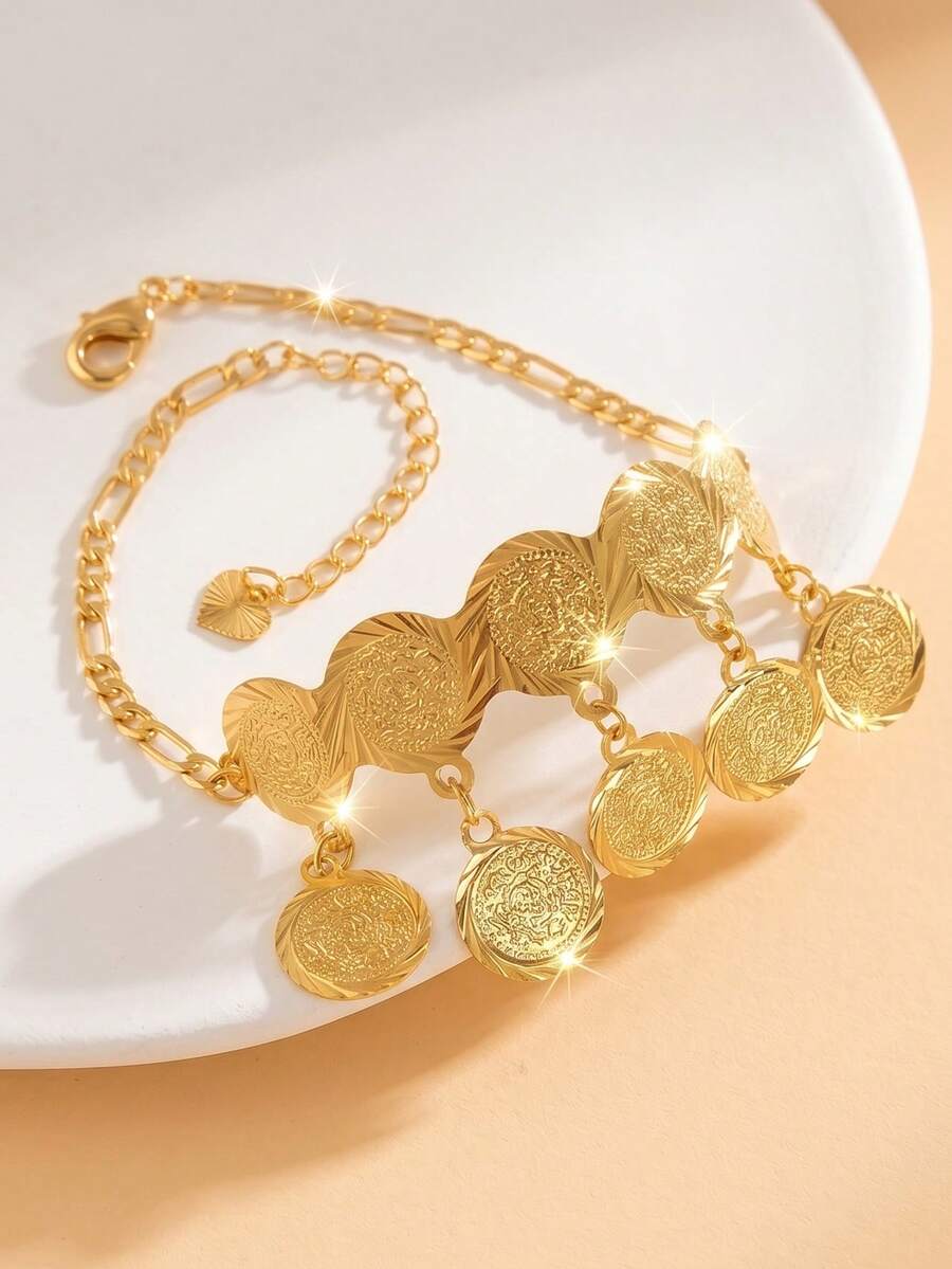 1pc Fashionable Personalized Gold Coin Bracelet, Suitable For Women's Daily Wear, Holiday Gift - Gold - View 1