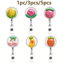 1 pieza/3 piezas/5 piezas Portacredencial retráctil con clip para tarjeta de identificación con diseños de rana, conejo y oso - Multicolor - Ver 12